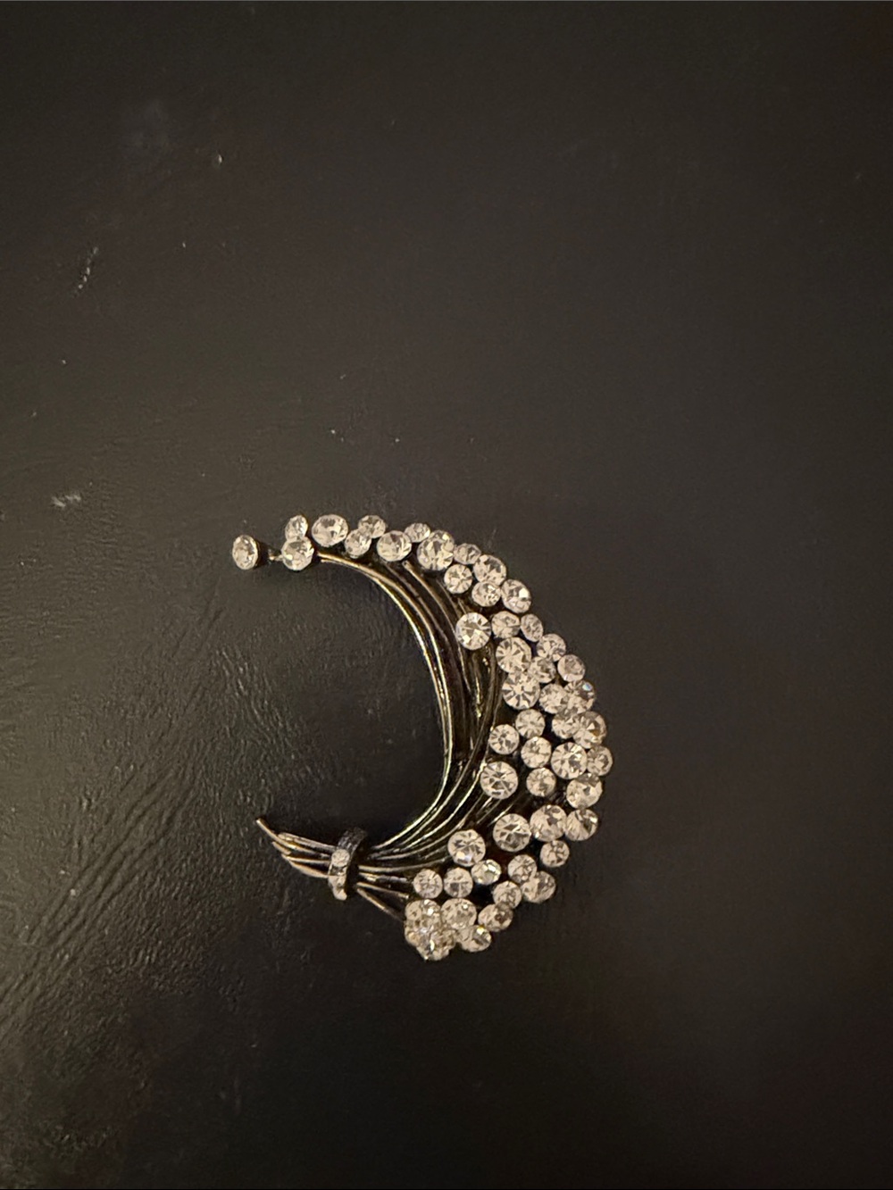 Crystal Crescent Brooch - Clear Rhinestone Accent